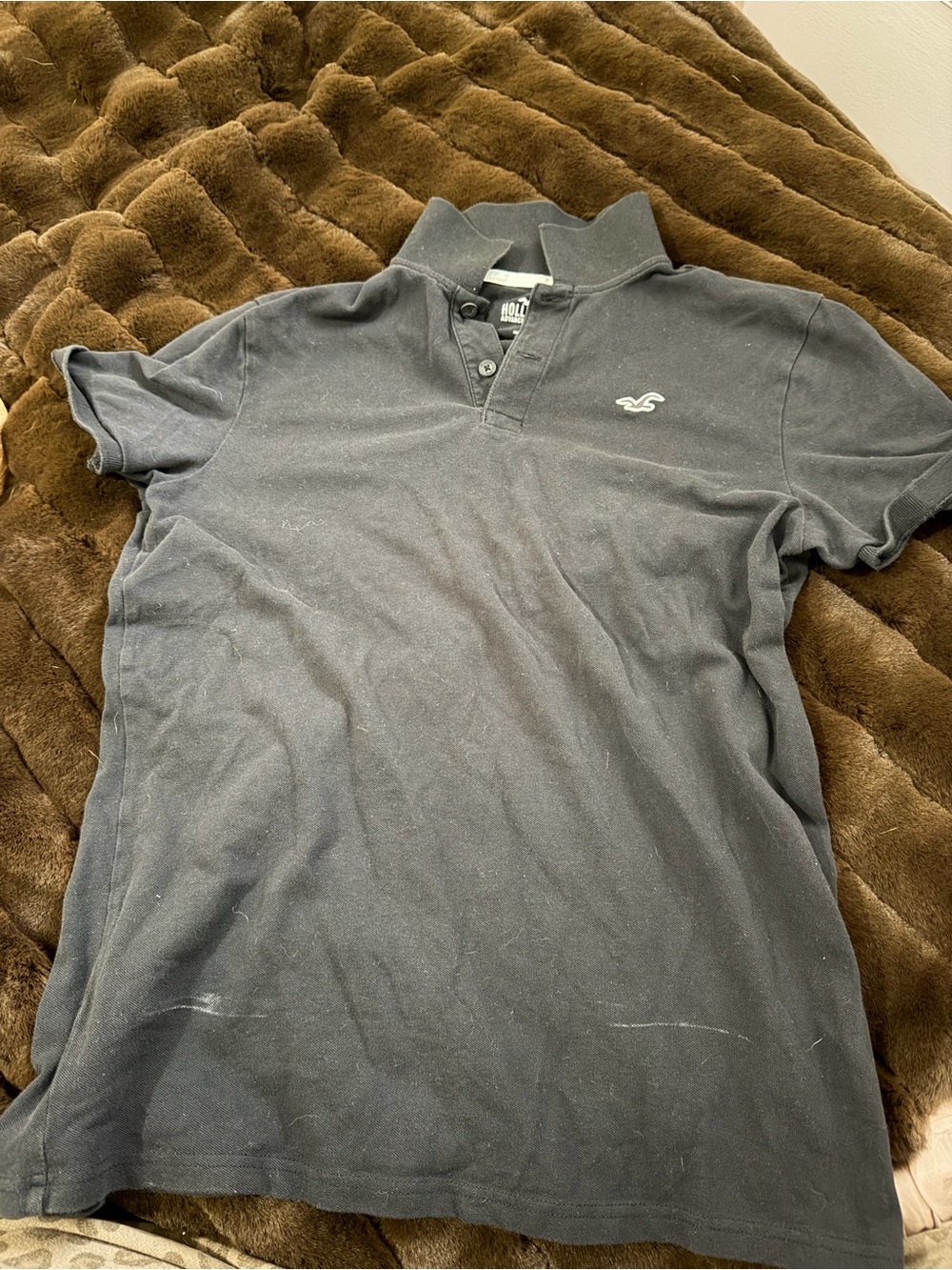 Hollister Men's Black Short Sleeve Polo with Embroidered Logo